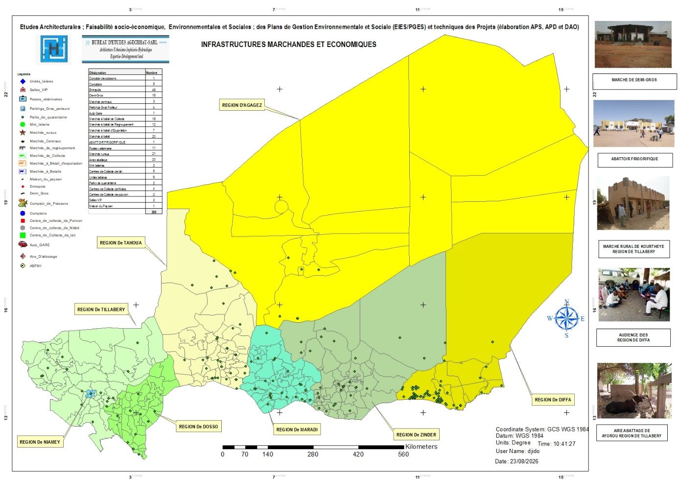 Carte de couverture nationale des interventions d'AGECRHAU-Sarl au Niger
